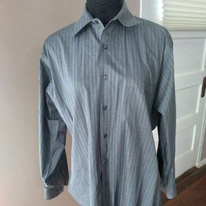 Geoffrey Beene Men's Grey Striped Button Down Shirt | Size L